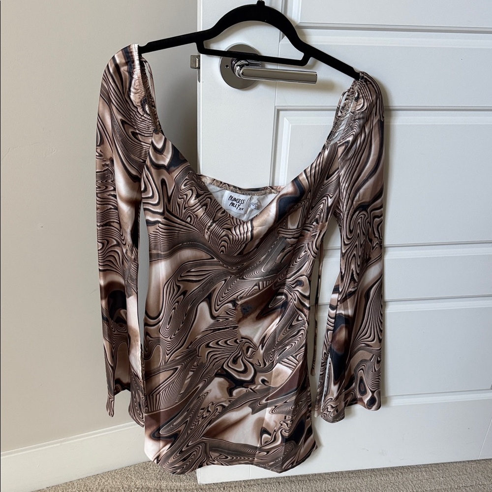 Princess Polly Brown Marble-Print Long Sleeve Top